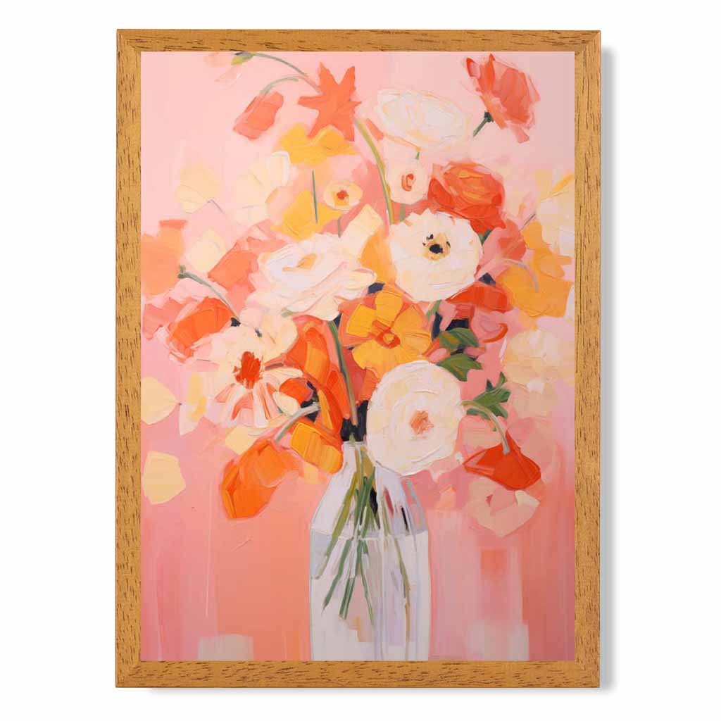 Modern Painted Pink, Red Flowers in Vase  Art Poster | Wall Art Plaza UK