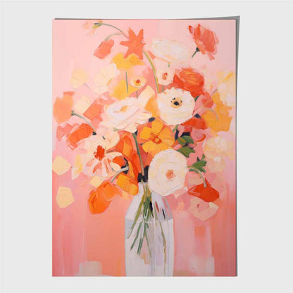 Modern Painted Pink, Red Flowers in Vase  Art Poster | Wall Art Plaza UK