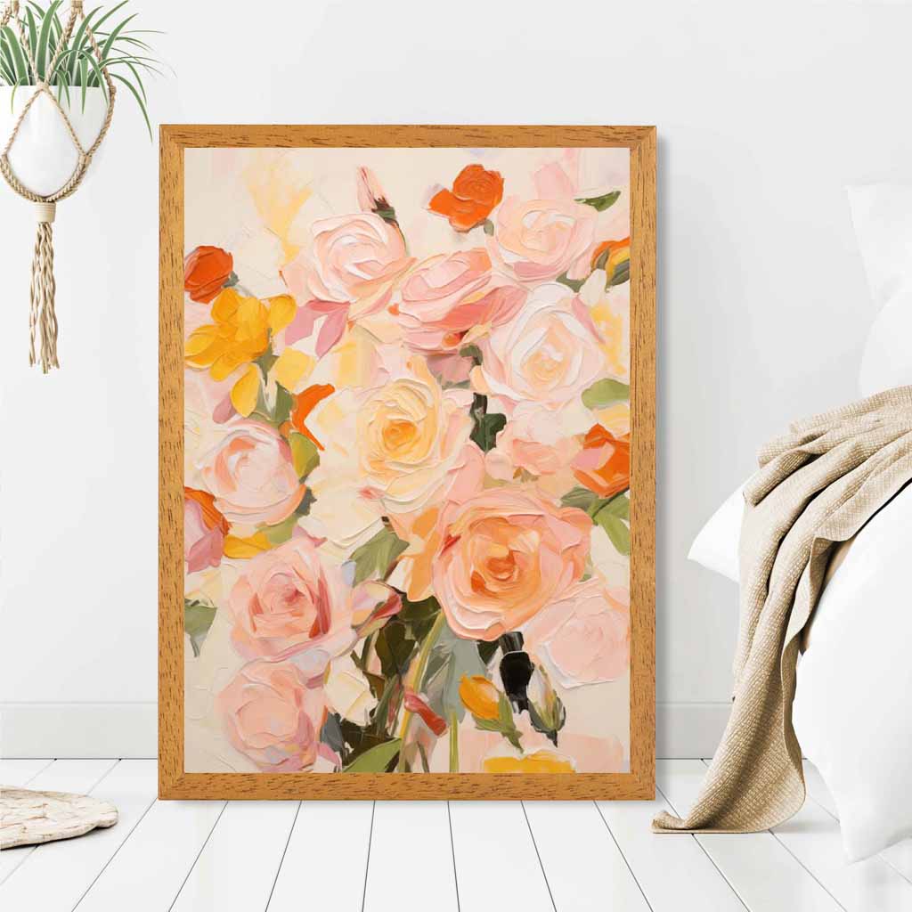 Modern Painted Pink, Yellow Roses  Art Poster | Wall Art Plaza UK