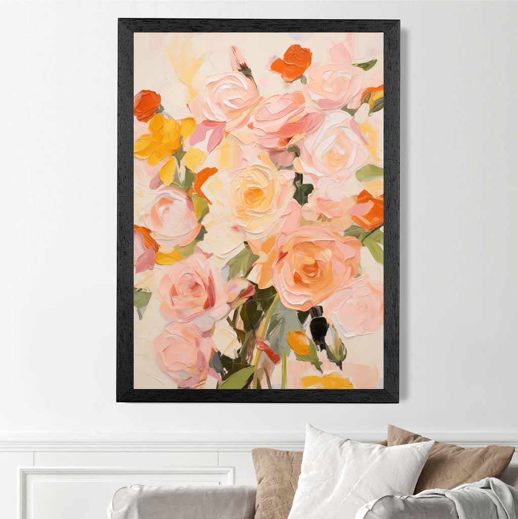 Modern Painted Pink, Yellow Roses  Art Poster | Wall Art Plaza UK