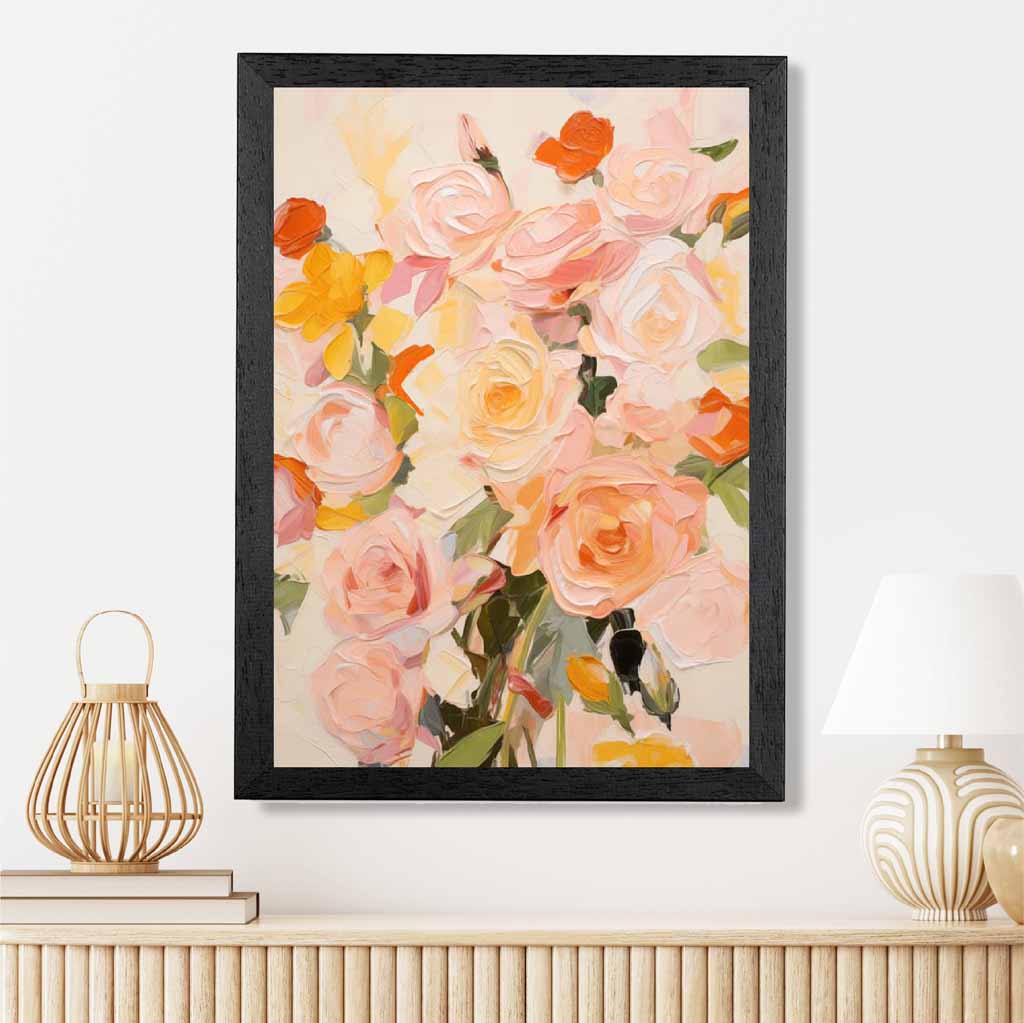 Modern Painted Pink, Yellow Roses  Art Poster | Wall Art Plaza UK