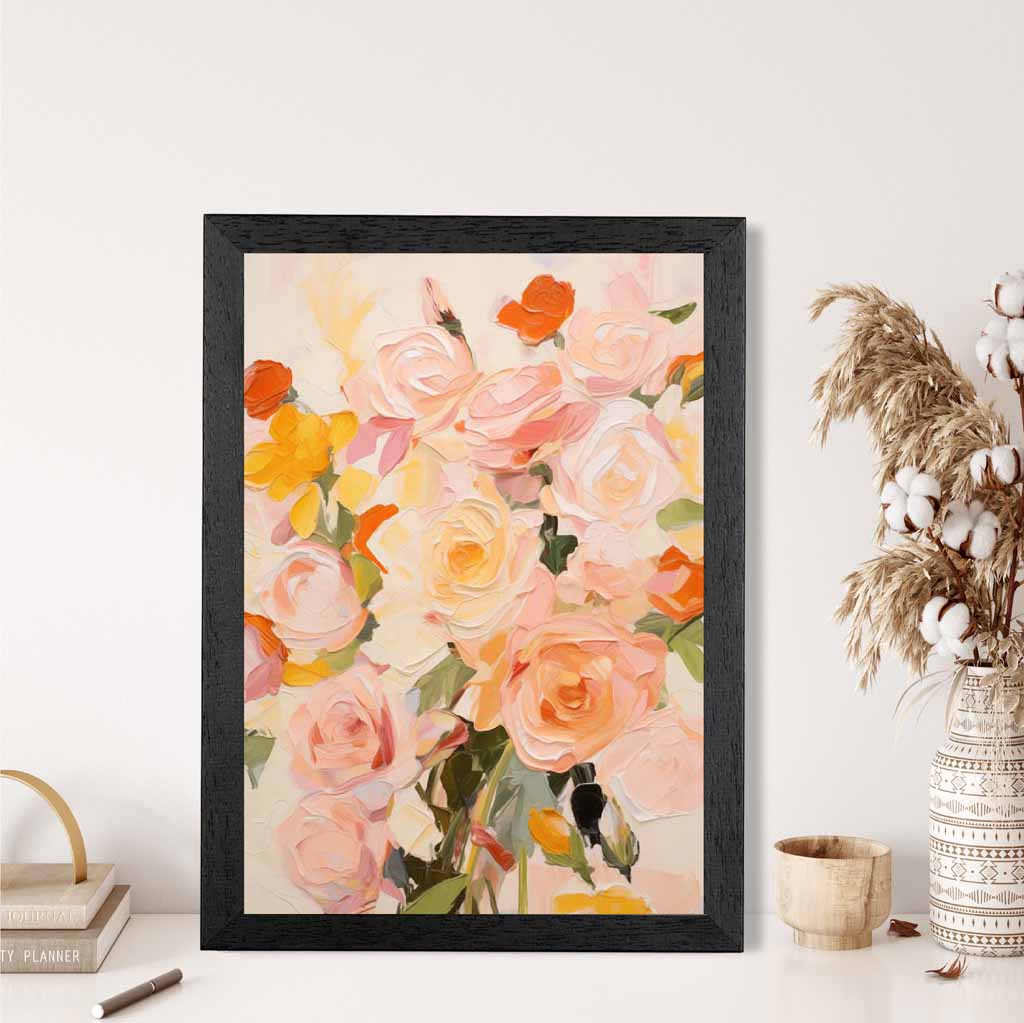 Modern Painted Pink, Yellow Roses  Art Poster | Wall Art Plaza UK