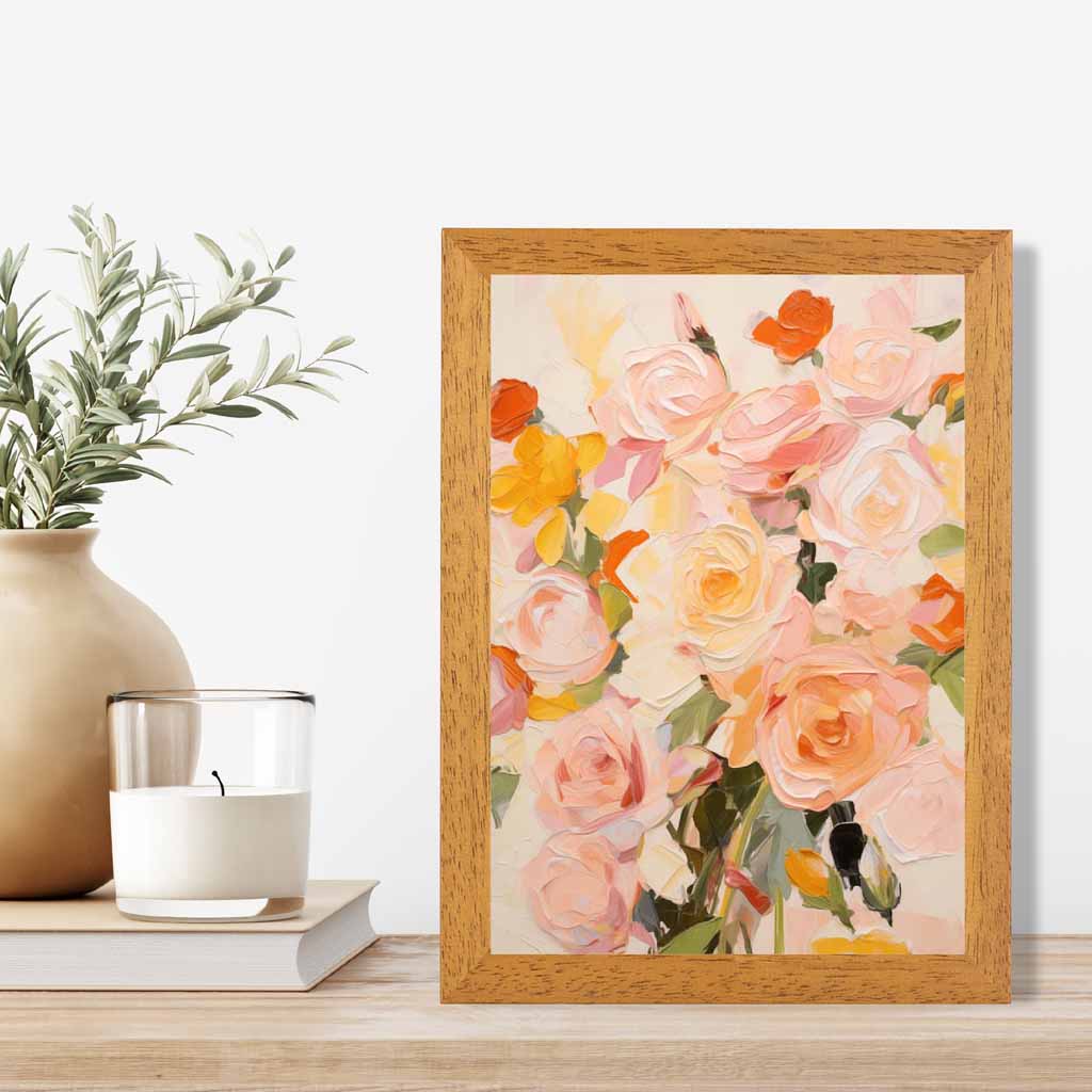 Modern Painted Pink, Yellow Roses  Art Poster | Wall Art Plaza UK