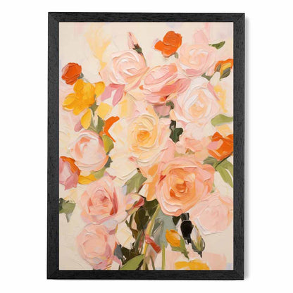 Modern Painted Pink, Yellow Roses  Art Poster | Wall Art Plaza UK