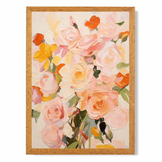 Modern Painted Pink, Yellow Roses  Art Poster | Wall Art Plaza UK