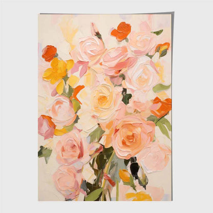 Modern Painted Pink, Yellow Roses  Art Poster | Wall Art Plaza UK