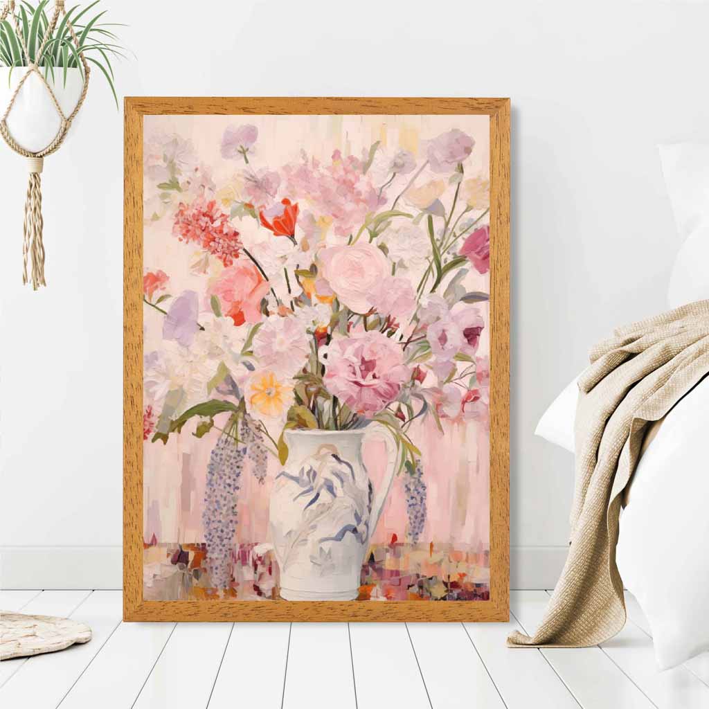 Vintage Painted Pink, Purple Cottage Flowers  Art Poster | Wall Art Plaza UK