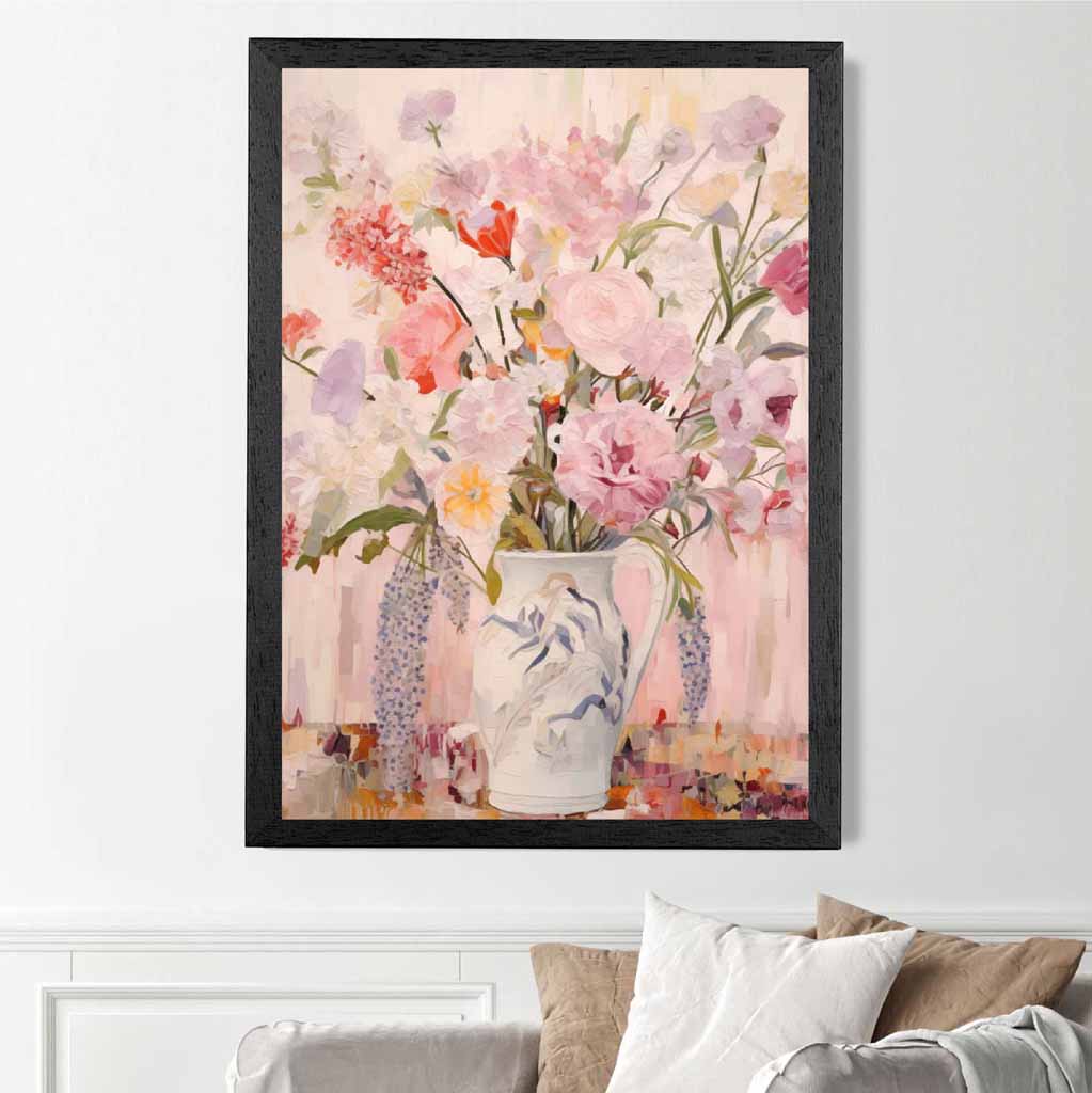 Vintage Painted Pink, Purple Cottage Flowers  Art Poster | Wall Art Plaza UK