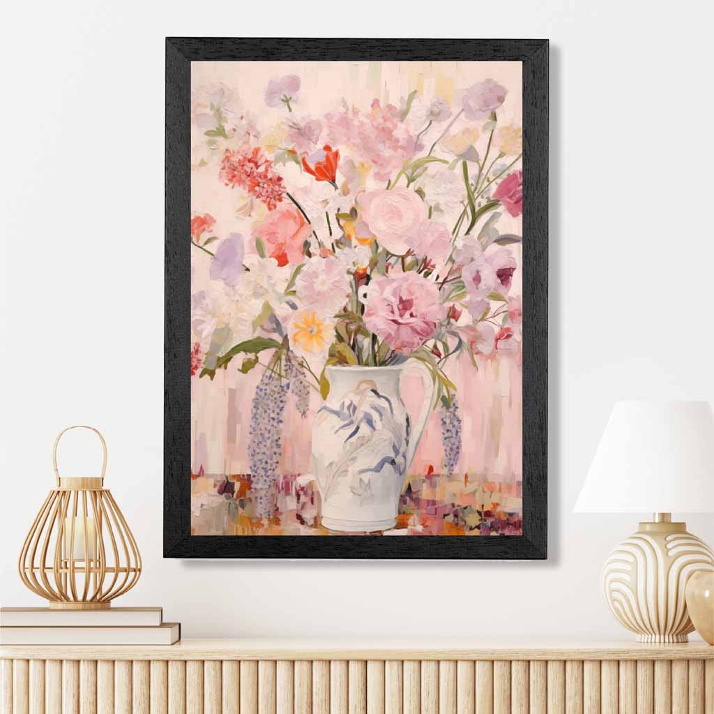 Vintage Painted Pink, Purple Cottage Flowers  Art Poster | Wall Art Plaza UK