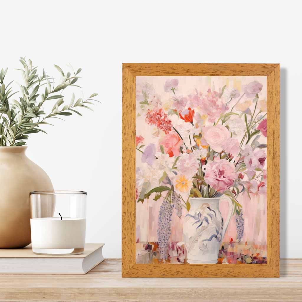 Vintage Painted Pink, Purple Cottage Flowers  Art Poster | Wall Art Plaza UK