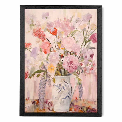 Vintage Painted Pink, Purple Cottage Flowers  Art Poster | Wall Art Plaza UK