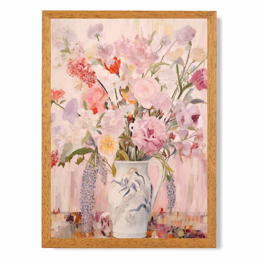 Vintage Painted Pink, Purple Cottage Flowers  Art Poster | Wall Art Plaza UK