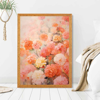 Vintage Floral Pink, Orange Carnations  Art Print | Wall Art Plaza UK