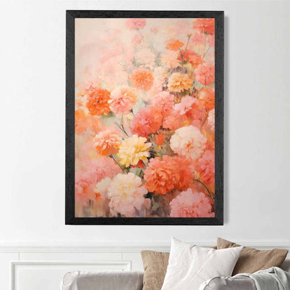 Vintage Floral Pink, Orange Carnations  Art Print | Wall Art Plaza UK