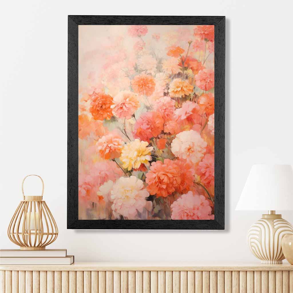 Vintage Floral Pink, Orange Carnations  Art Print | Wall Art Plaza UK