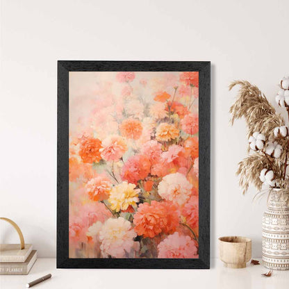 Vintage Floral Pink, Orange Carnations  Art Print | Wall Art Plaza UK