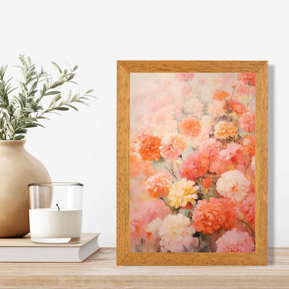 Vintage Floral Pink, Orange Carnations  Art Print | Wall Art Plaza UK