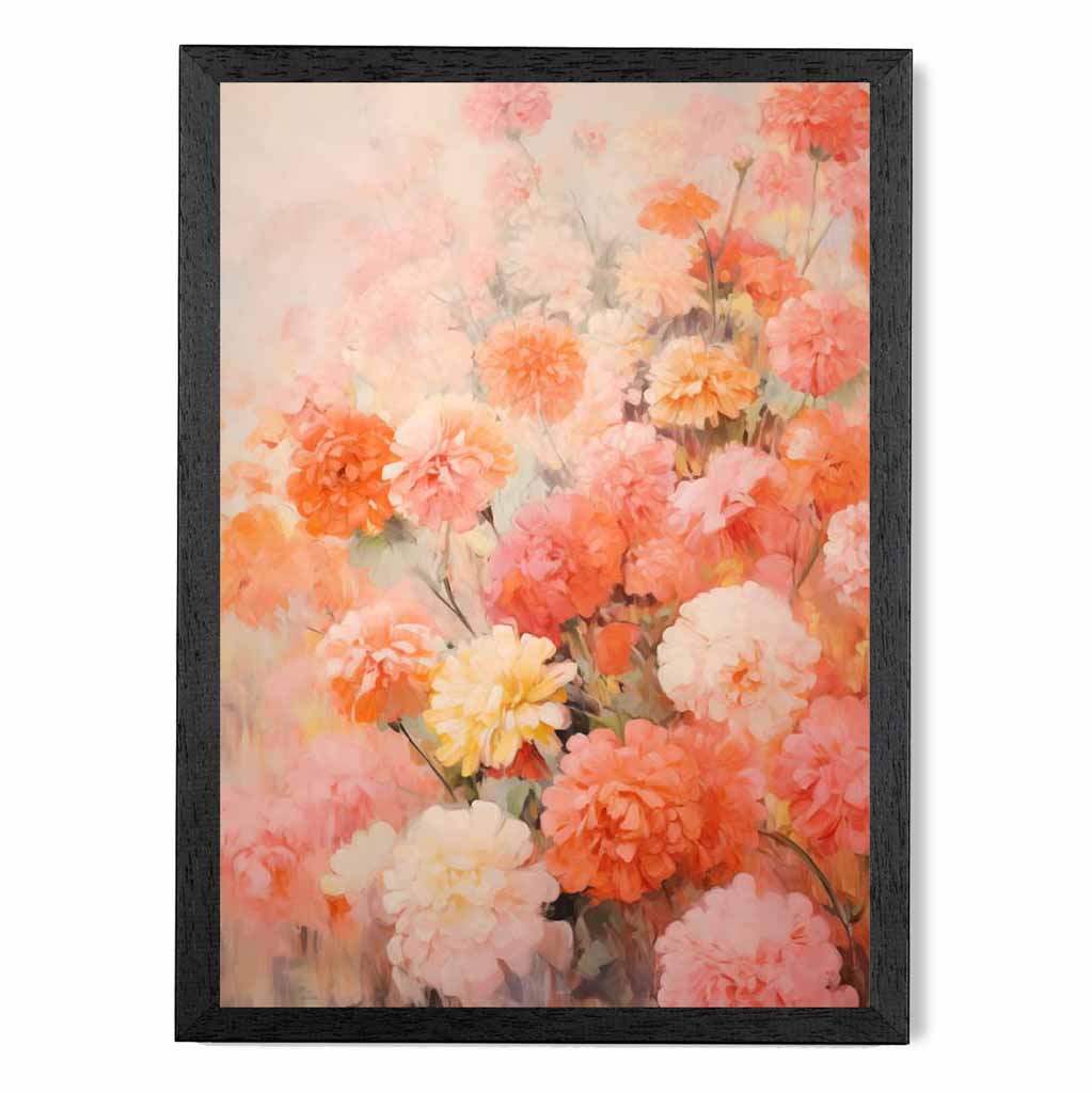 Vintage Floral Pink, Orange Carnations  Art Print | Wall Art Plaza UK