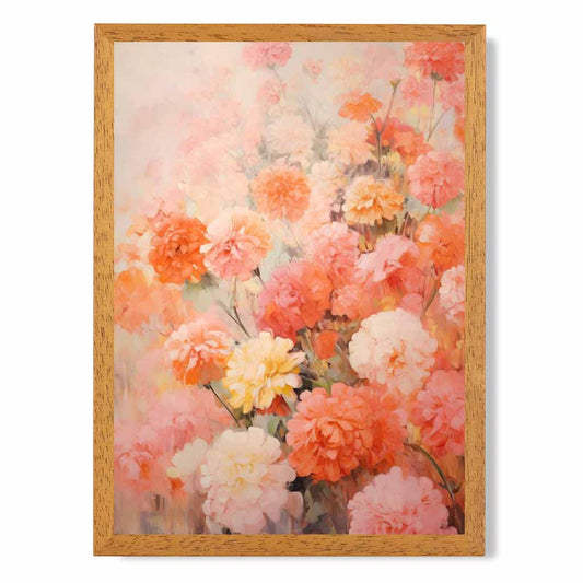 Vintage Floral Pink, Orange Carnations  Art Print | Wall Art Plaza UK