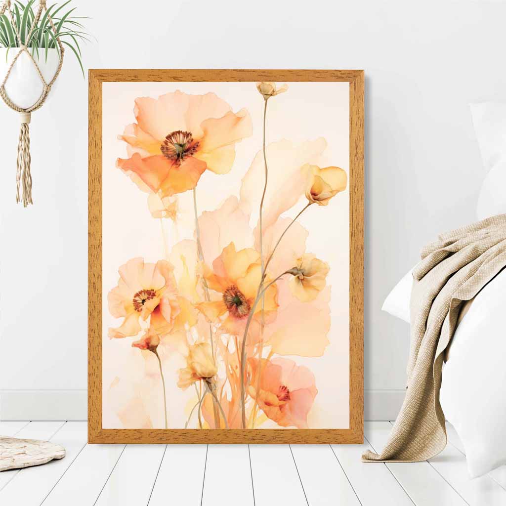 Floral Illustration Yellow, Orange Flowers No 2  Art Print | Wall Art Plaza UK