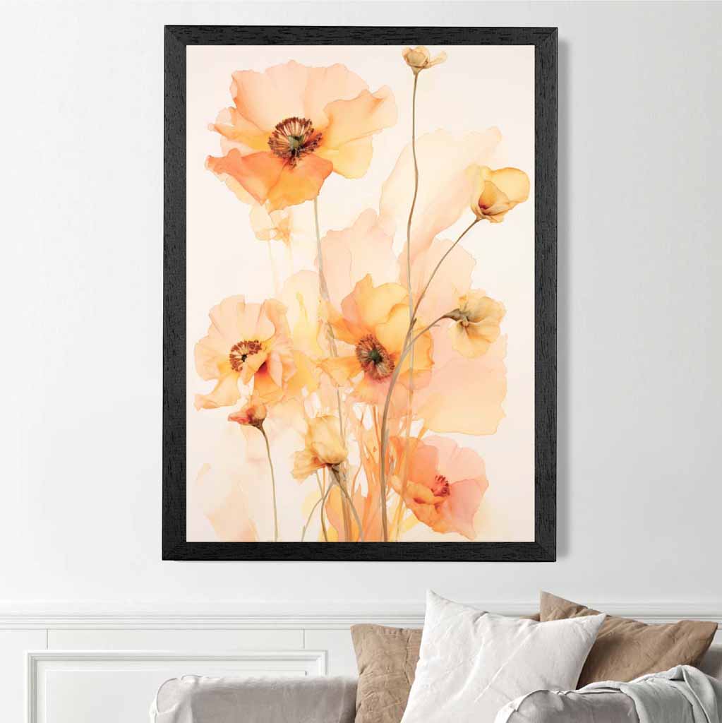 Floral Illustration Yellow, Orange Flowers No 2  Art Print | Wall Art Plaza UK