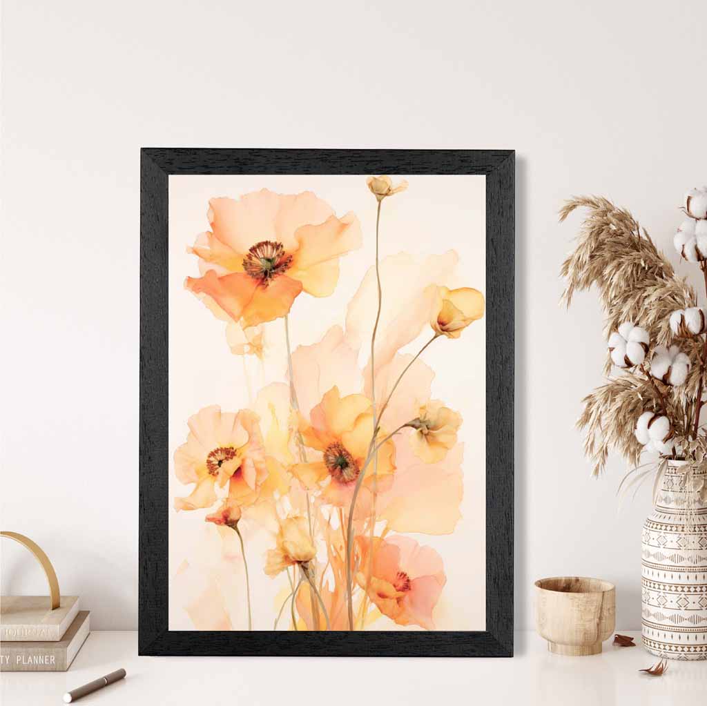 Floral Illustration Yellow, Orange Flowers No 2  Art Print | Wall Art Plaza UK