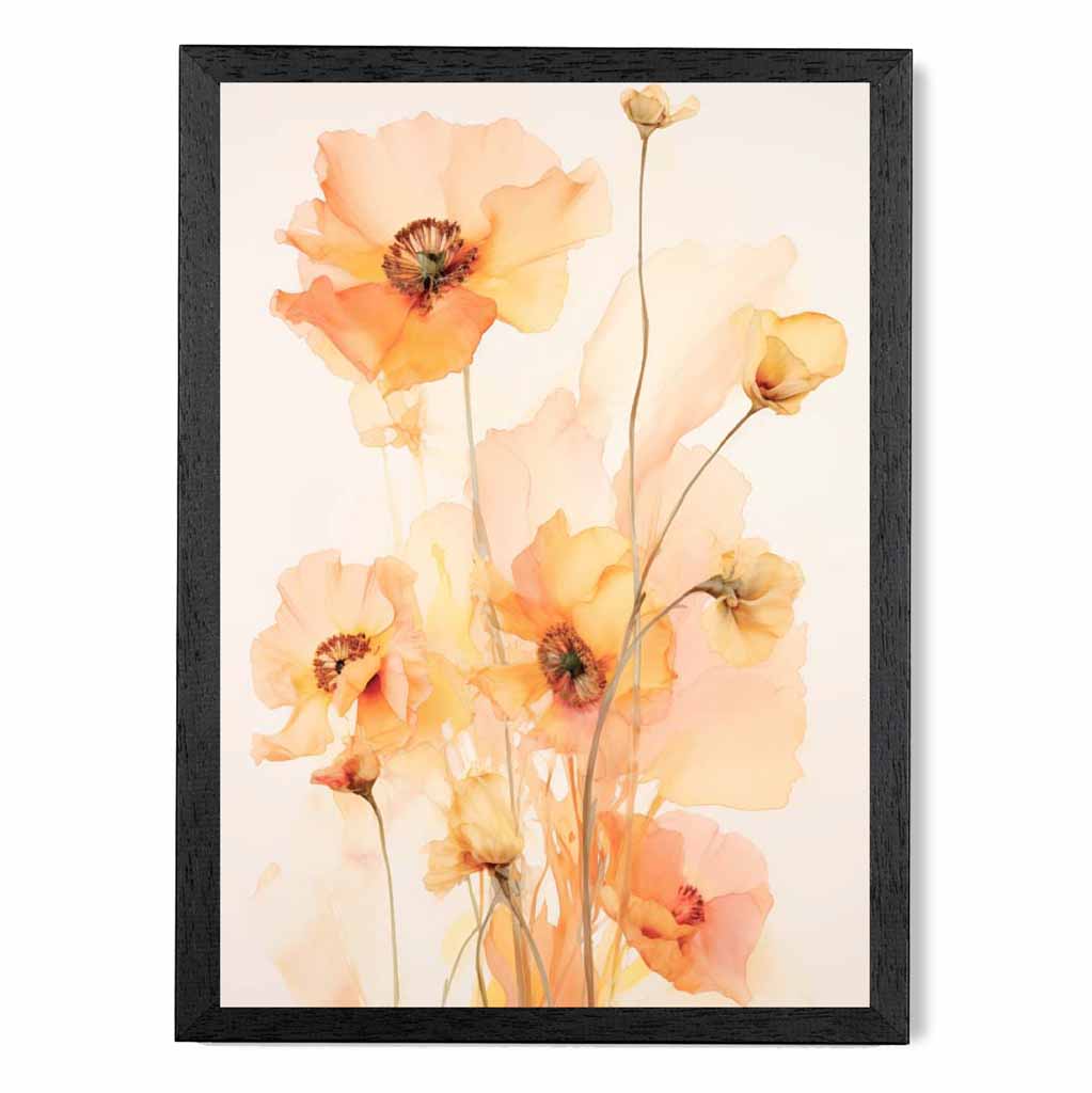 Floral Illustration Yellow, Orange Flowers No 2  Art Print | Wall Art Plaza UK