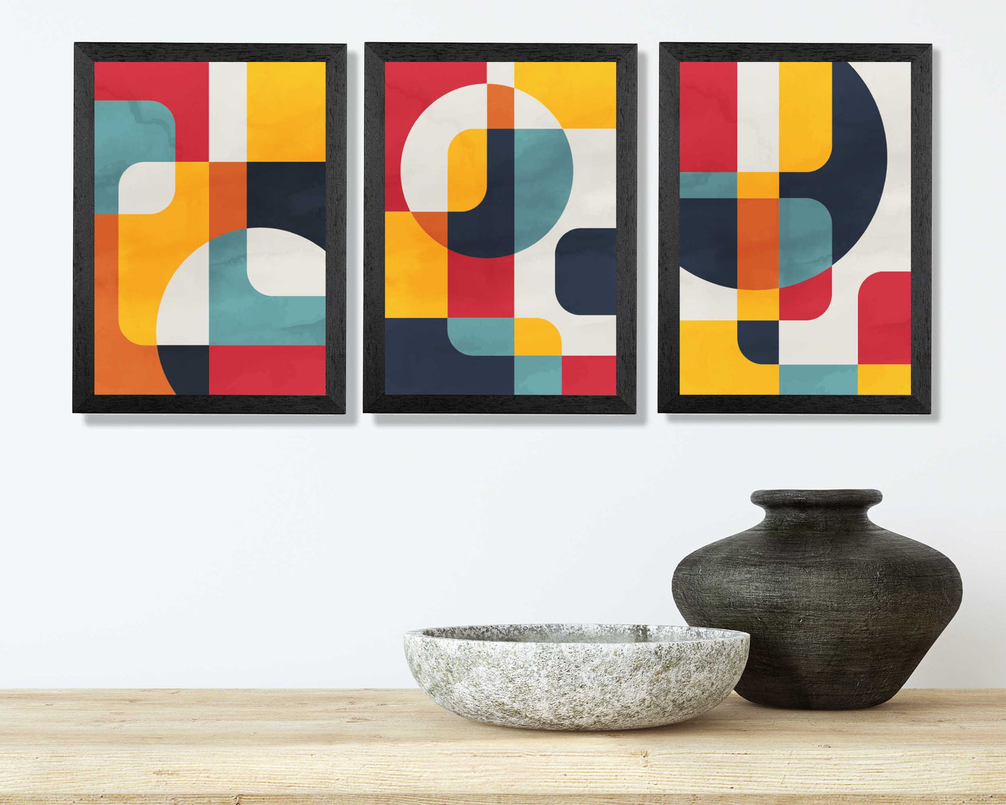 Set of 3 Abstract Painted Colourful Illustrations