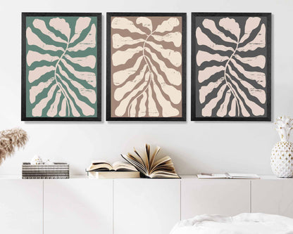 Set of 3 Modern Green, Beige Abstract Floral Shapes