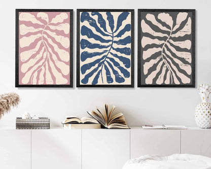 Set of 3 Modern Blue, Pink Abstract Floral Shapes