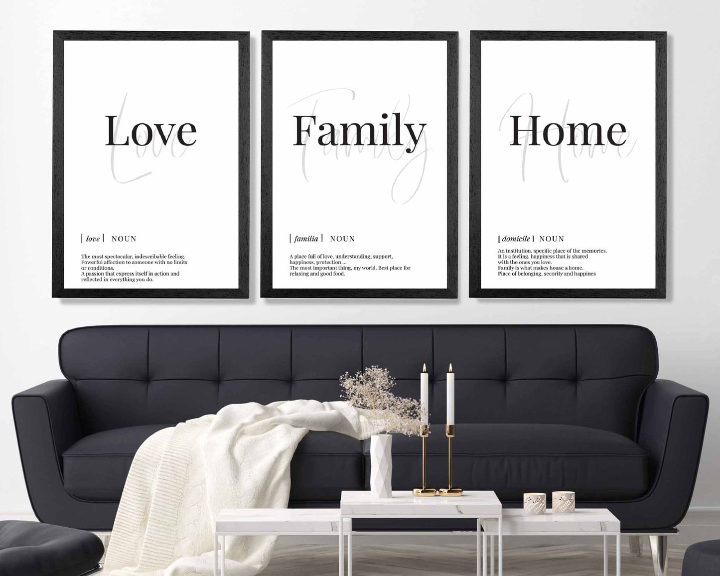 Set of 3 Love, Family, Home Quote Prints