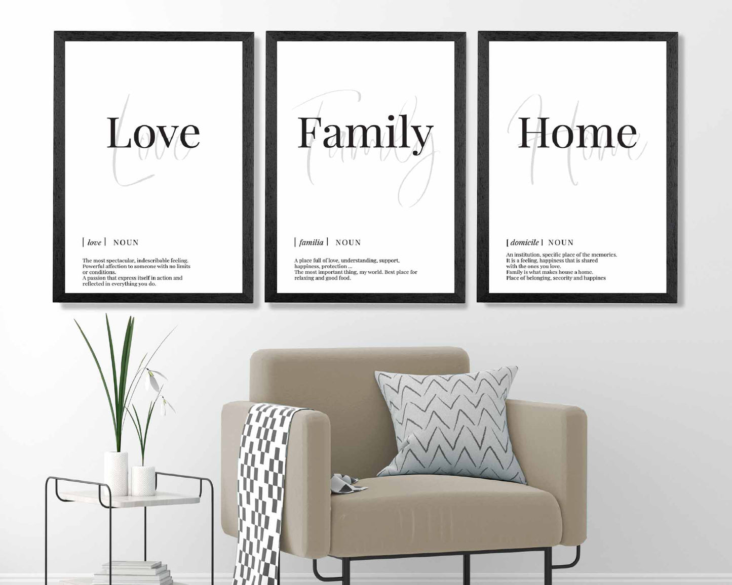 Set of 3 Love, Family, Home Quote Prints