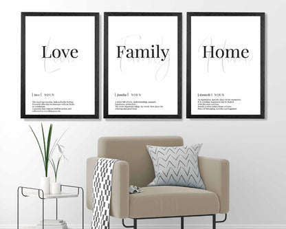 Set of 3 Love, Family, Home Quote Prints