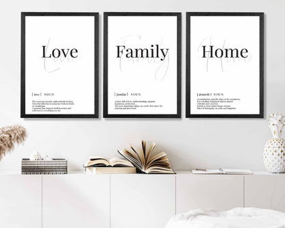 Set of 3 Love, Family, Home Quote Prints