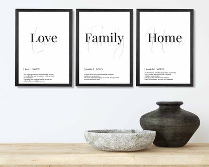 Set of 3 Love, Family, Home Quote Prints